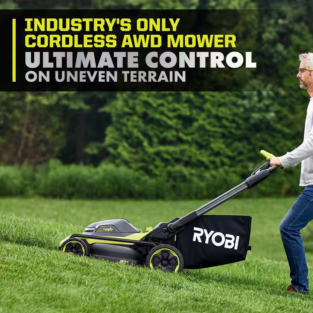 40V HP 21" Cordless Self-Propelled All Wheel Drive Mower, Blower, & String Trimmer W/ (3) Batteries & (2) Chargers