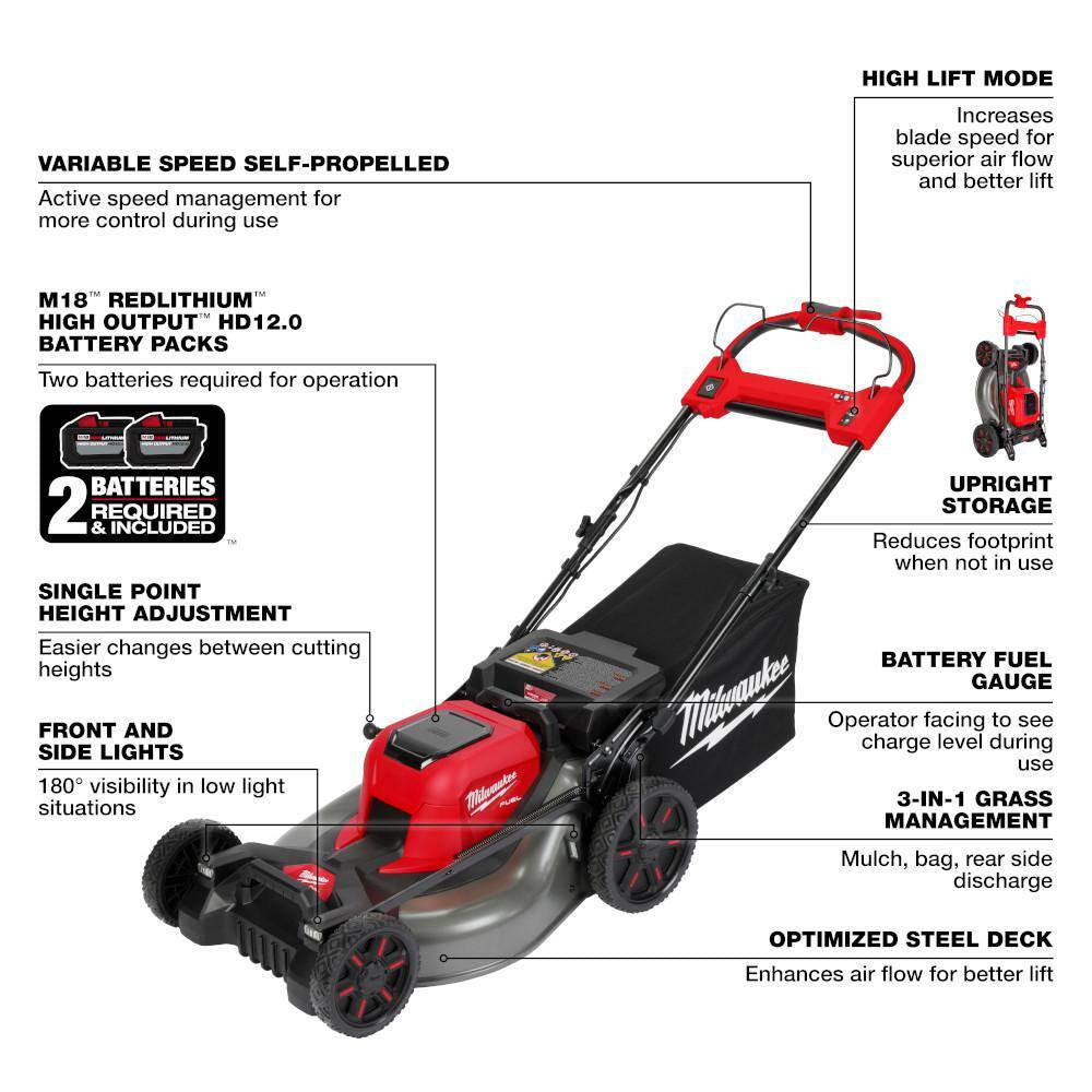M18 FUEL Brushless Cordless 21 In. Walk behind Dual Battery Self-Propelled Mower W/(2)12Ah Batteries & Replacement Blade