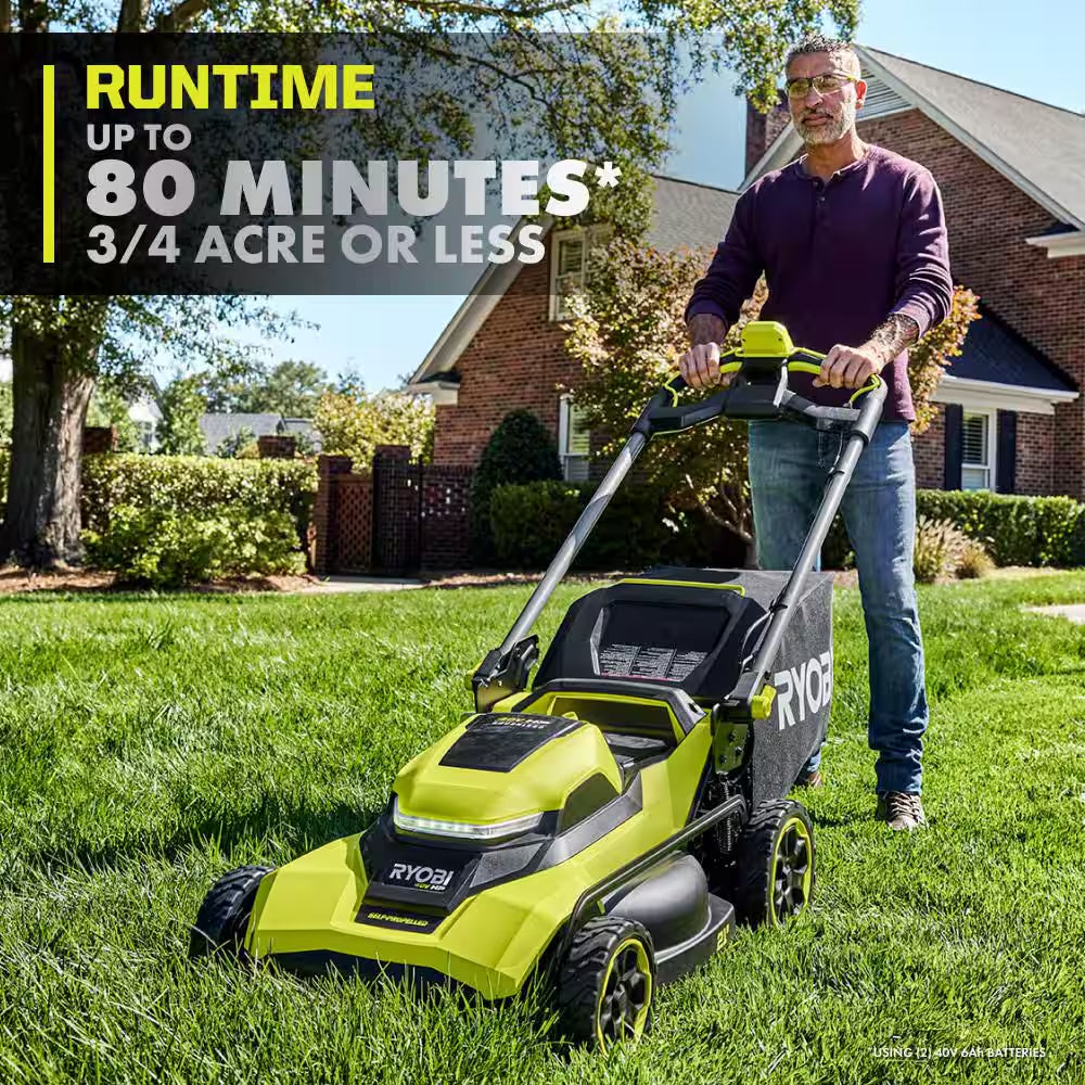 40V HP 21" Brushless Walk behind Self-Propelled Mower, String Trimmer, Edger & Hedge Trimmer-(3) Batteries (2) Chargers