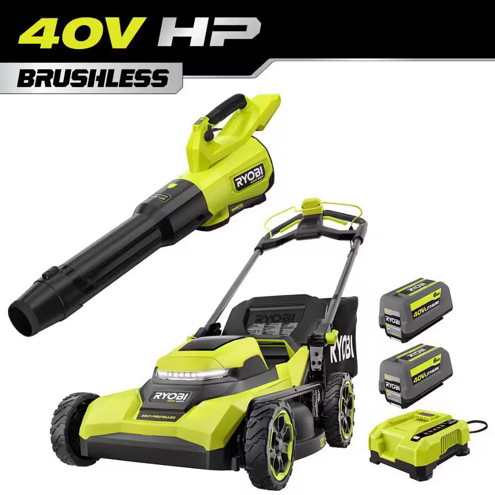 40V HP Brushless 21 In. Cordless Battery Walk behind Self-Propelled Mower, Blower & Trimmer-(3) Batteries & (2) Chargers