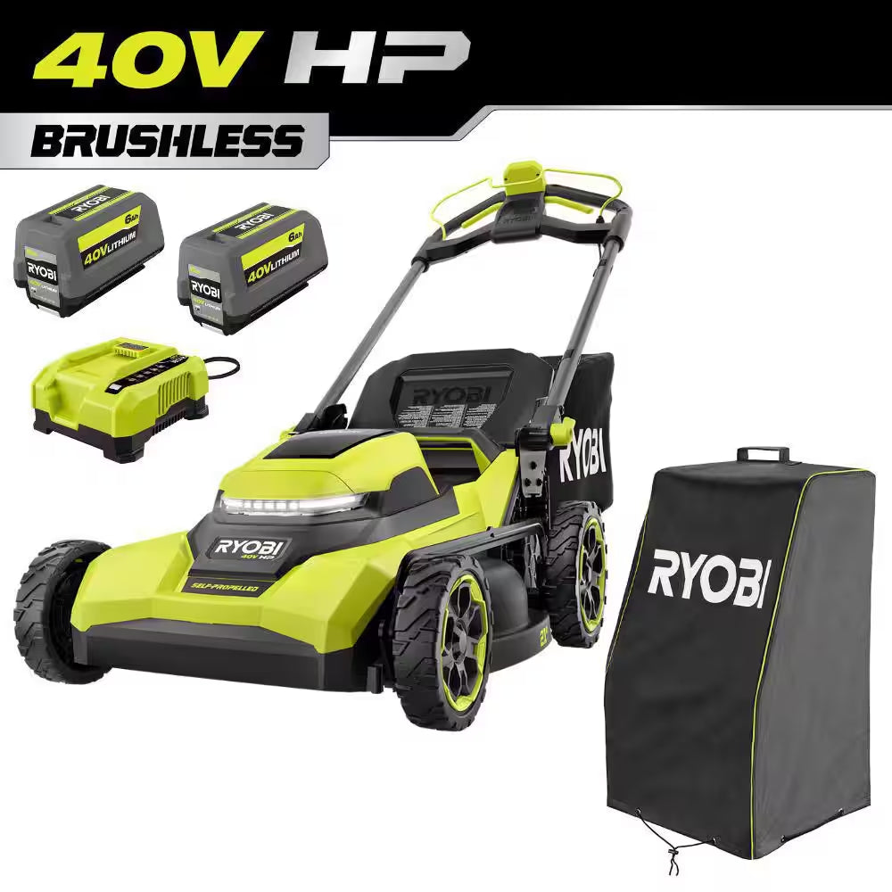 40V HP Brushless 21" Walk behind Self-Propelled Mower & Backpack Blower-(2) 8.0 Ah & 6.0 Ah Batteries & (2) Chargers