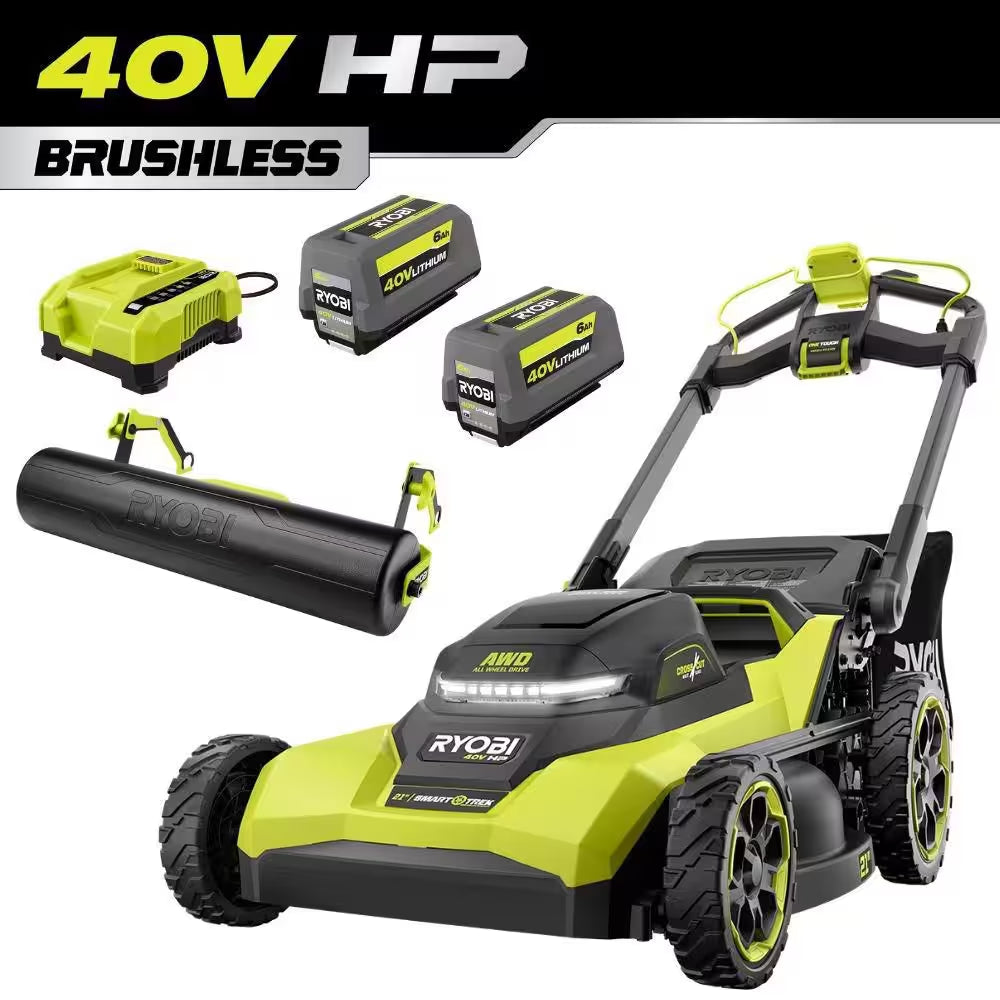 40V HP 21" Cordless Self-Propelled All Wheel Drive Mower, Blower, & String Trimmer W/ (3) Batteries & (2) Chargers