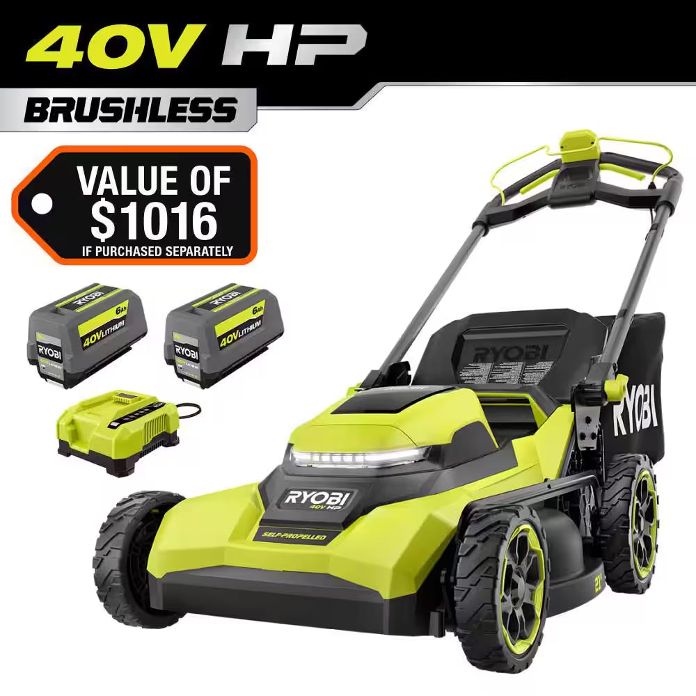 40V HP Brushless 21" Walk behind Self-Propelled Mower & Backpack Blower-(2) 8.0 Ah & 6.0 Ah Batteries & (2) Chargers