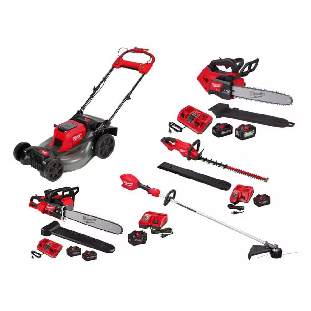 M18 FUEL Brushless Cordless 21 in Dual Battery SP Mower W/ String Trimmer, Hedge Trimmer, Top Handle Chainsaw, Chainsaw
