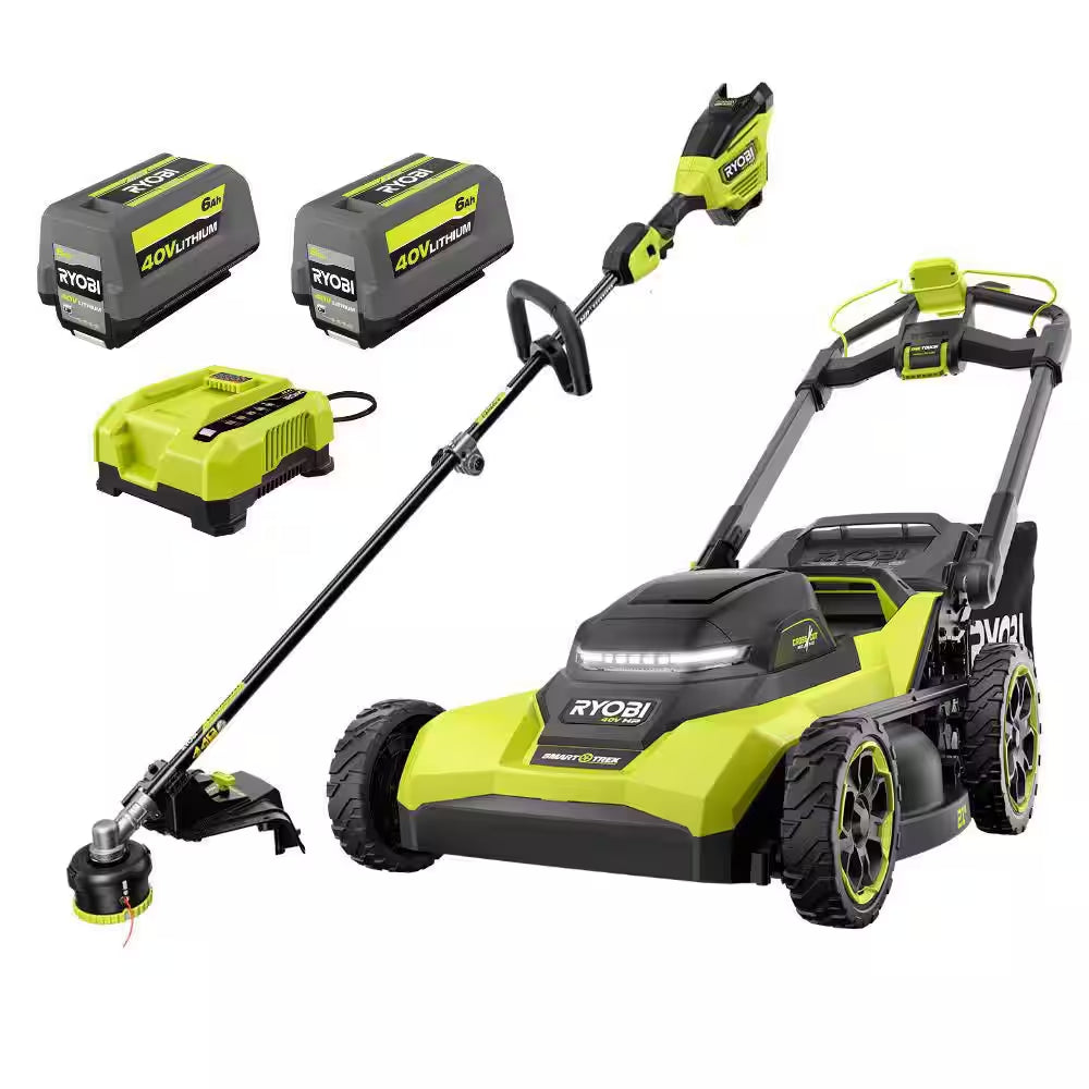 40V HP Brushless 21" Cordless Walk behind Multi-Blade Self-Propelled Mower W/ String Trimmer, Batteries & Charger