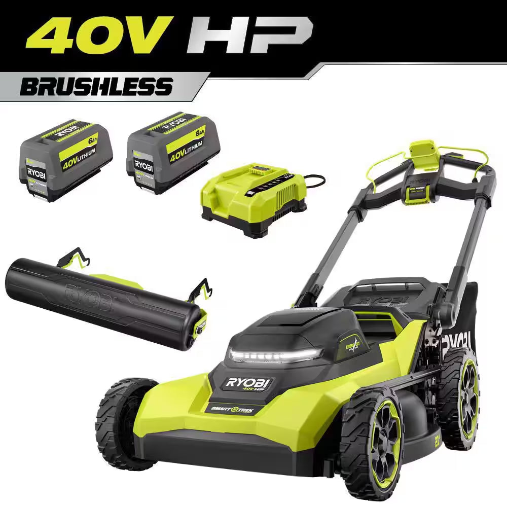40V HP Brushless 21" Cordless Walk behind Multi-Blade Self-Propelled Mower W/ String Trimmer, Batteries & Charger