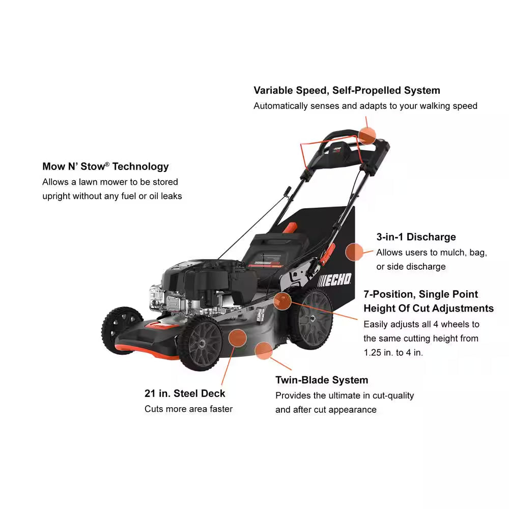 21 In. 190 Cc Gas 3-In-1 RWD Self-Propelled Lawn Mower Combo Kit with 21.2 Cc SRM-2120 String Trimmer and 25.4 Cc Blower