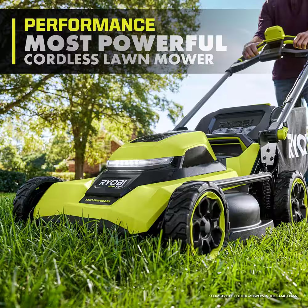 40V HP 21" Brushless Walk behind Self-Propelled Mower, String Trimmer, Edger & Hedge Trimmer-(3) Batteries (2) Chargers