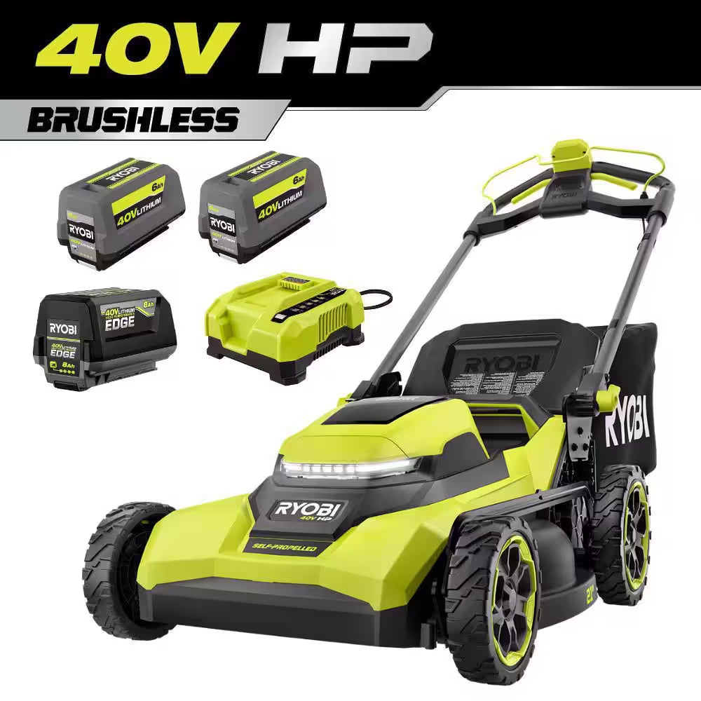 40V HP Brushless 21" Walk behind Self-Propelled Mower & Backpack Blower-(2) 8.0 Ah & 6.0 Ah Batteries & (2) Chargers