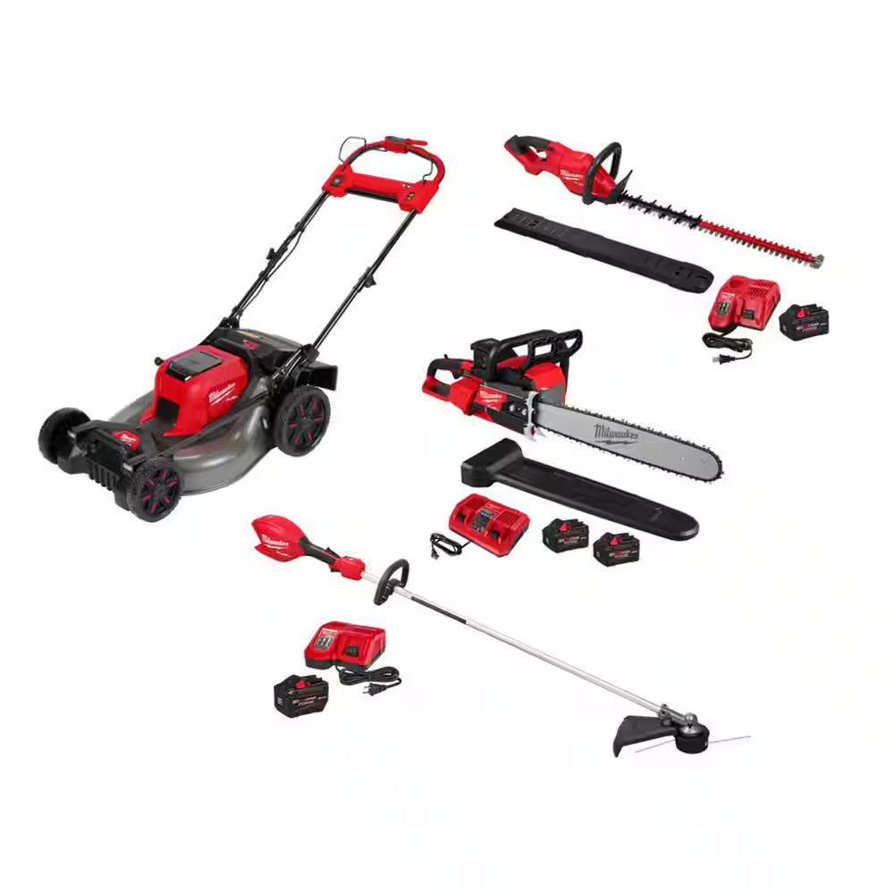 M18 FUEL Brushless Cordless 21 in Dual Battery Self-Propelled Mower W/ String Trimmer, Hedge Trimmer, Chainsaw