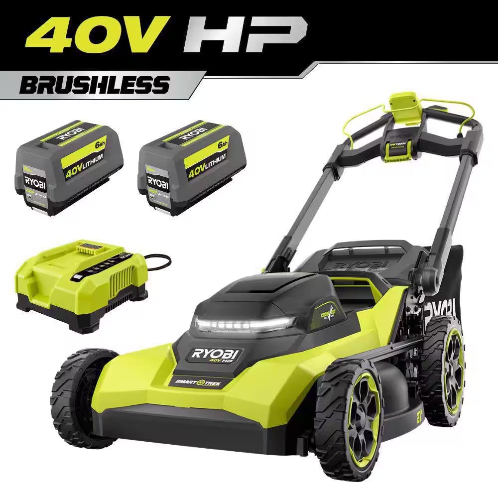 40V HP Brushless 21" Cordless Walk behind Multi-Blade Self-Propelled Mower W/ String Trimmer, Batteries & Charger