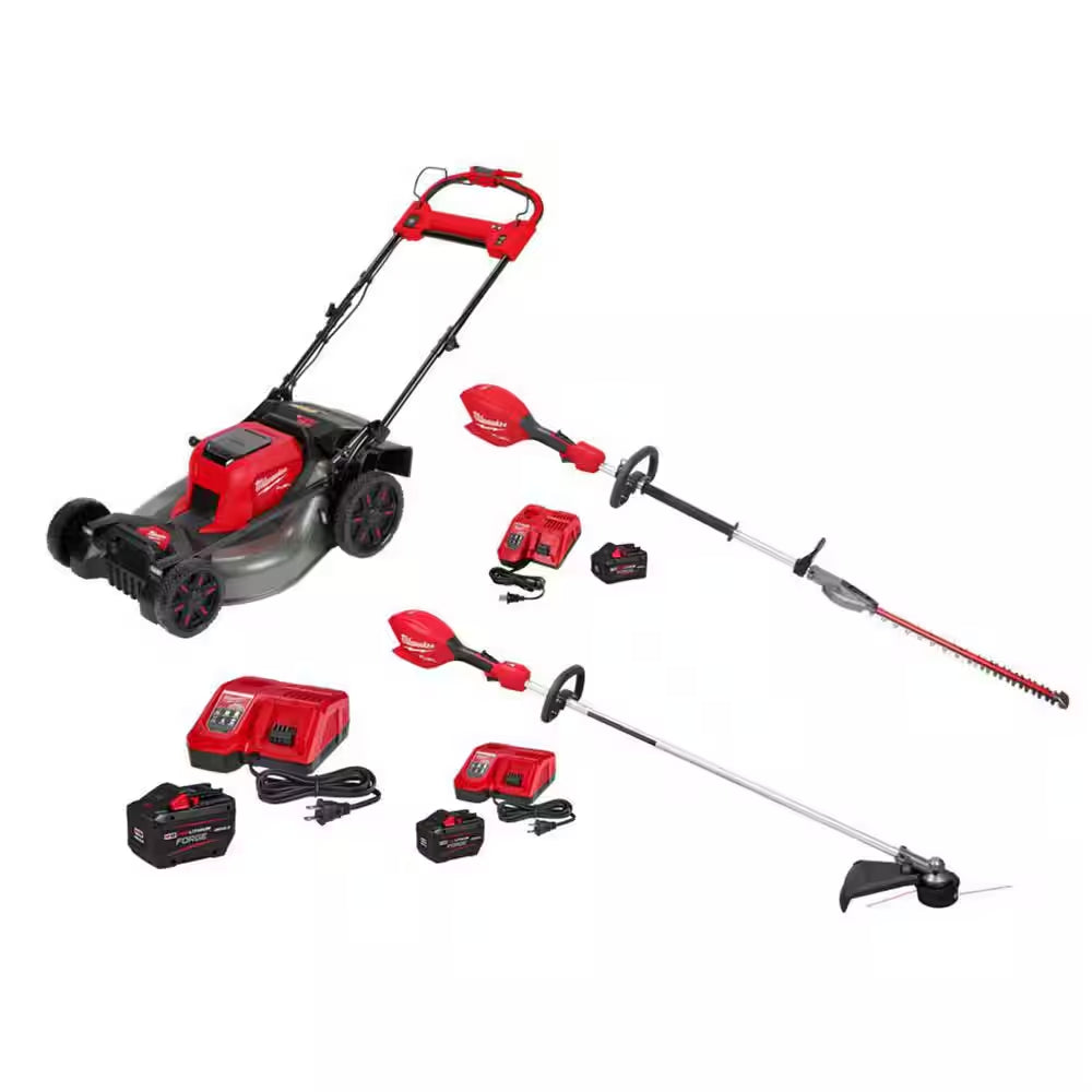 M18 FUEL Brushless Cordless 21 in Dual Battery Self-Propelled Mower W/ Hedge Trimmer, String Trimmer, FORGE Starter Kit