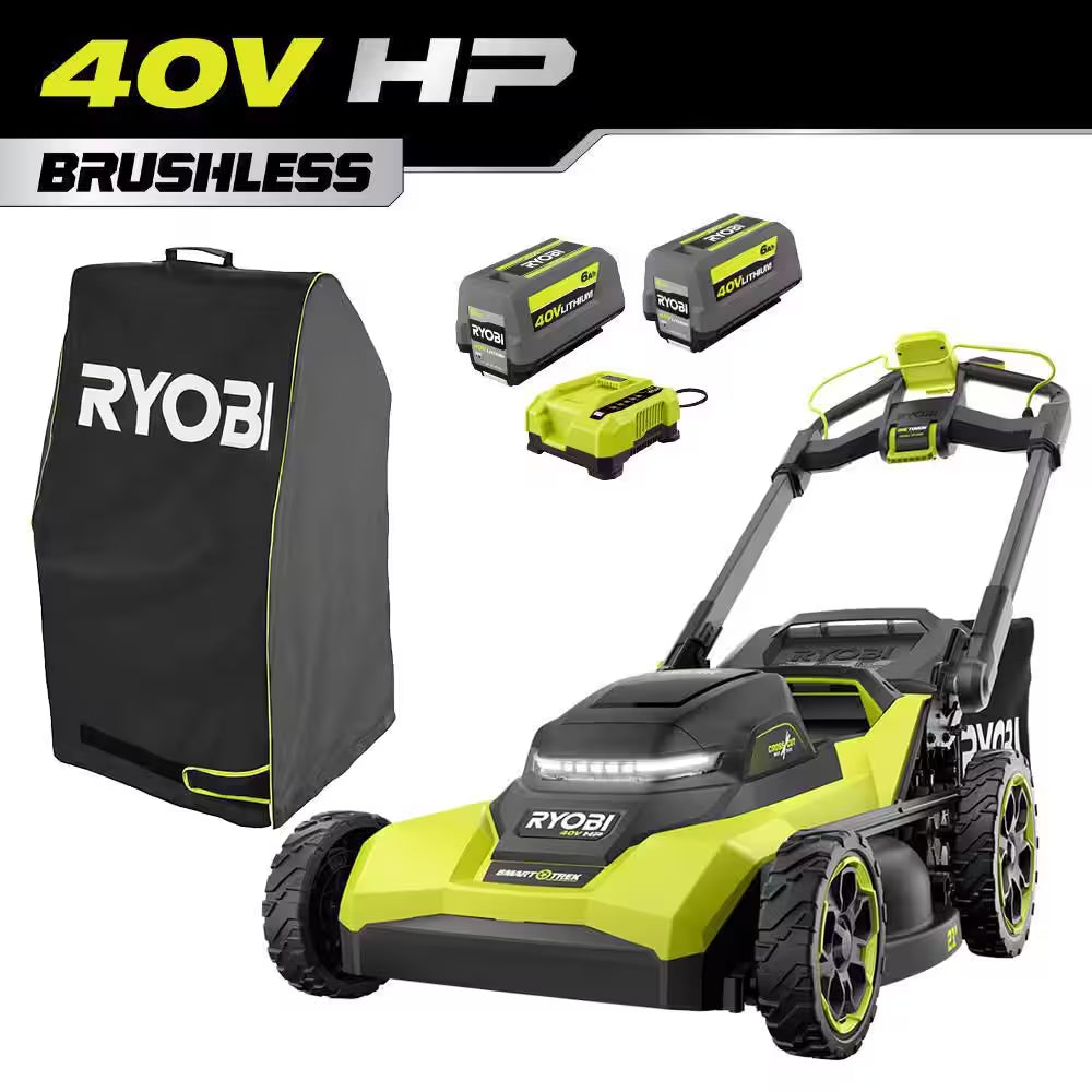 40V HP Brushless 21" Cordless Walk behind Multi-Blade Self-Propelled Mower W/ String Trimmer, Batteries & Charger