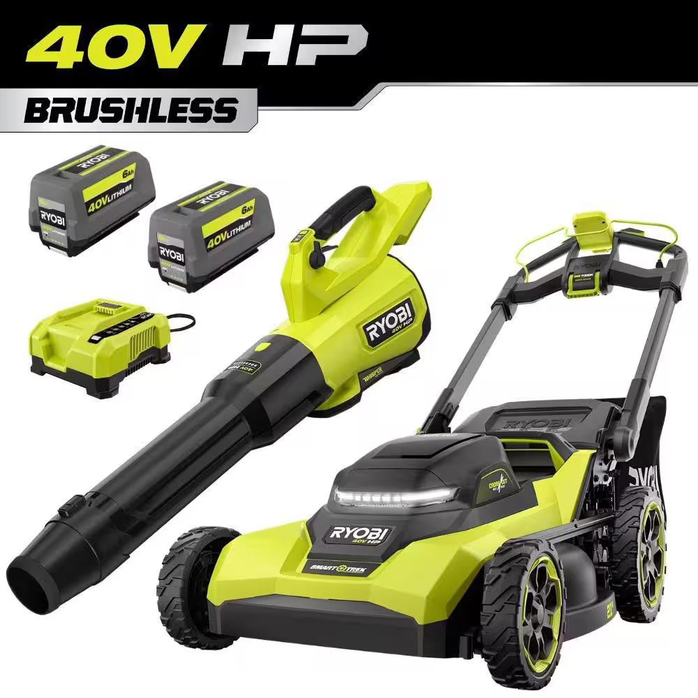 40V HP Brushless 21" Cordless Walk behind Multi-Blade Self-Propelled Mower W/ String Trimmer, Batteries & Charger