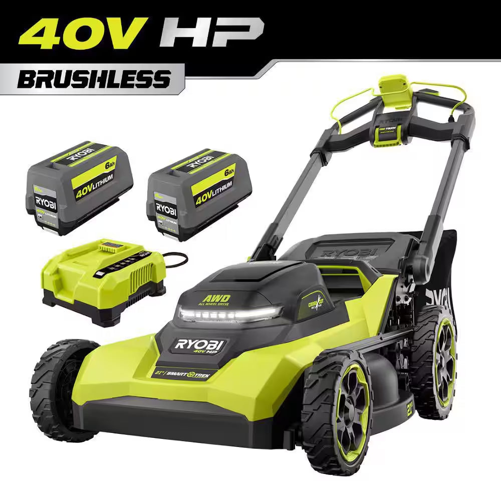 40V HP 21" Cordless Self-Propelled All Wheel Drive Mower, Blower, & String Trimmer W/ (3) Batteries & (2) Chargers