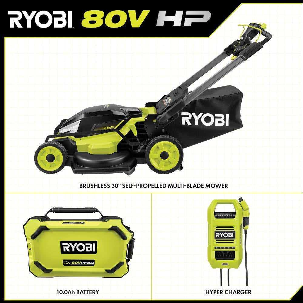 80V HP Brushless Battery Cordless Electric 30 In. Multi-Blade Lawn Mower with Battery and Charger