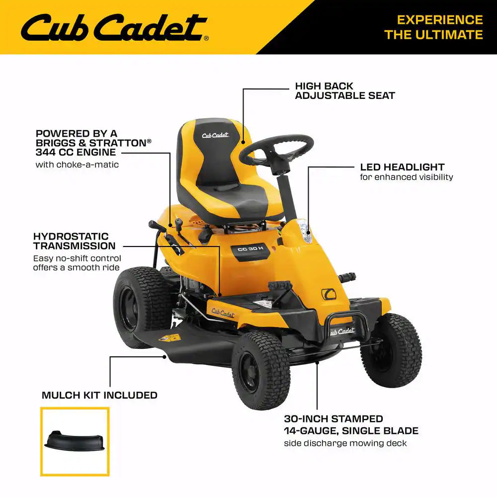 30 In. 10.5 HP Briggs & Stratton Engine Hydrostatic Drive Gas Rear Engine Riding Mower with Mulch Kit Included