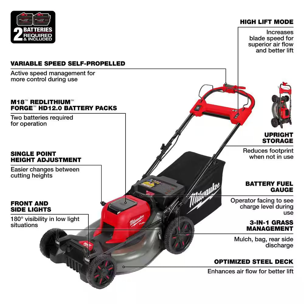 M18 FUEL Brushless Cordless 21 In. Walk behind Dual Battery Self-Propelled Mower W/(2) 12.0Ah FORGE Battery and Charger