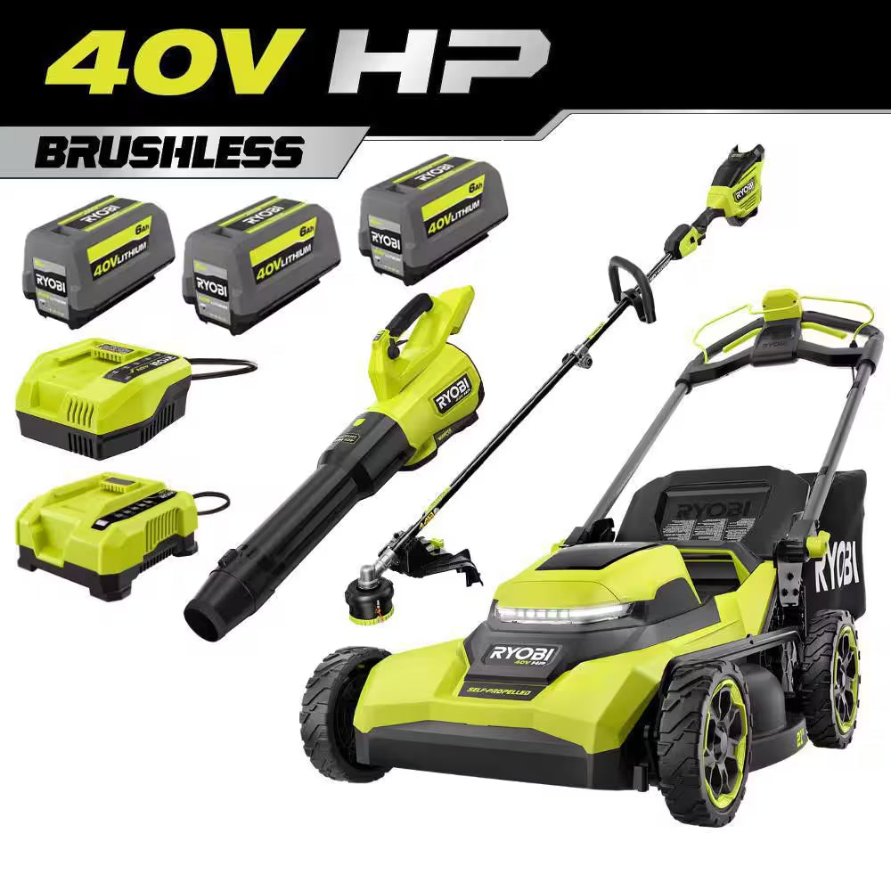 40V HP Brushless 21 In. Cordless Battery Walk behind Self-Propelled Mower, Blower & Trimmer-(3) Batteries & (2) Chargers