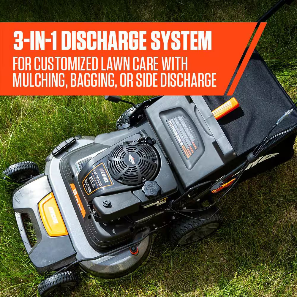 30 In. 223 CC Briggs and Stratton Gas 3-In-1 Dual Twin Blade RWD Self-Propelled Wide Area Lawn Mower with Readystart