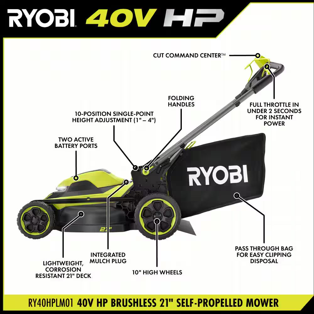 40V HP Brushless 21 In. Cordless Battery Walk behind Self-Propelled Mower, Blower & Trimmer-(3) Batteries & (2) Chargers
