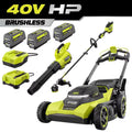 40V HP 21" Cordless Self-Propelled All Wheel Drive Mower, Blower, & String Trimmer W/ (3) Batteries & (2) Chargers