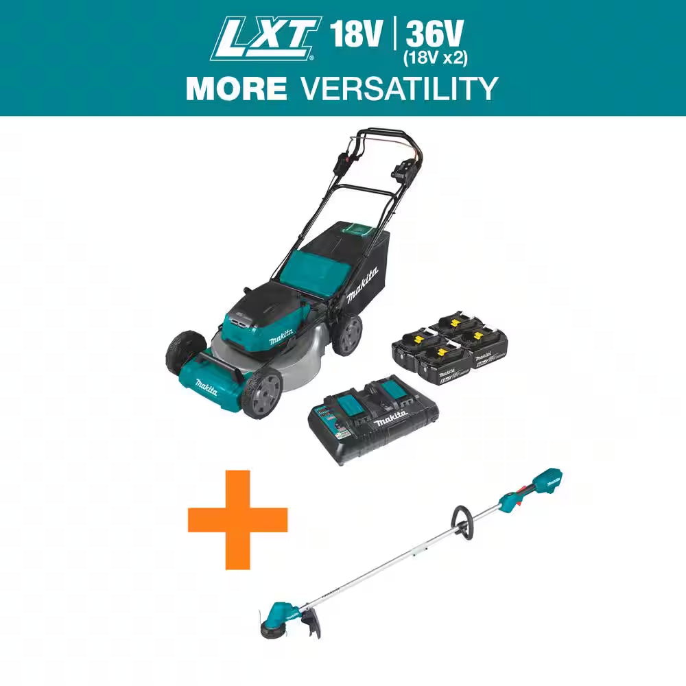 18V X2 (36V) LXT Cordless 21 In. Self-Propelled Commercial Lawn Mower, 4 Batteries (5.0Ah) & 13 In. String Trimmer