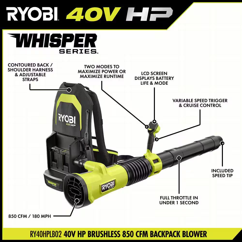 40V HP Brushless 21" Walk behind Self-Propelled Mower & Backpack Blower-(2) 8.0 Ah & 6.0 Ah Batteries & (2) Chargers