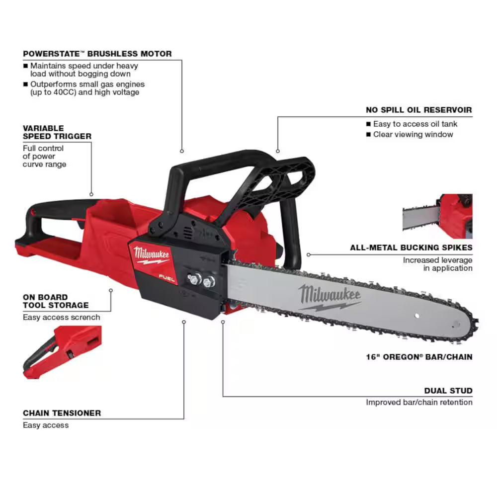 M18 FUEL Brushless Cordless 21 In. Dual Battery Self-Propelled Lawn Mower W/ 16" Chainsaw, (3) 12Ah Batteries