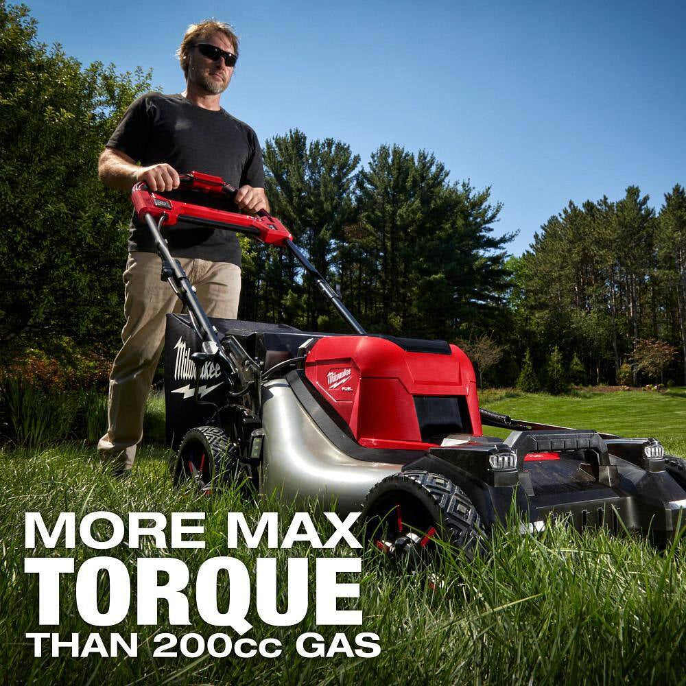 M18 FUEL Brushless Cordless 21 in Dual Battery Self-Propelled Mower W/ String Trimmer, Hedge Trimmer, Chainsaw