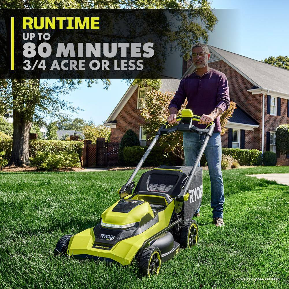 40V HP Brushless 21" Walk behind Self-Propelled Mower & Backpack Blower-(2) 8.0 Ah & 6.0 Ah Batteries & (2) Chargers