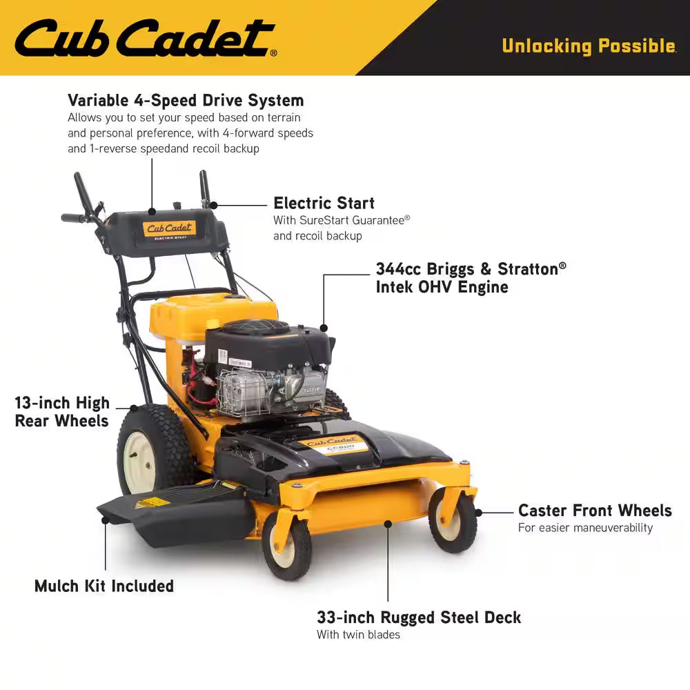 33 In. 10.5 HP Briggs and Stratton Electric Start Gas Engine Wide Area Walk behind Self Propelled Lawn Mower