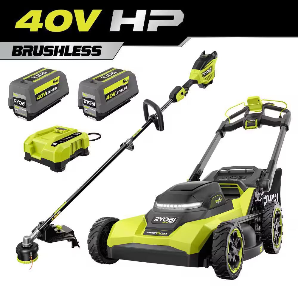 40V HP Brushless 21" Cordless Walk behind Multi-Blade Self-Propelled Mower W/ String Trimmer, Batteries & Charger