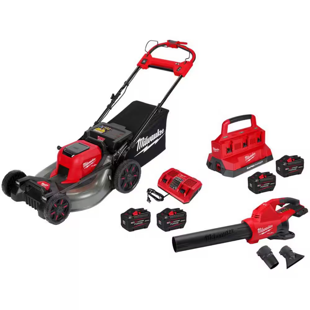M18 FUEL Brushless Cordless 21 In. Walk behind Dual Battery Self-Propelled Mower W/ (4) 12.0 Ah Battery and (2) Charger