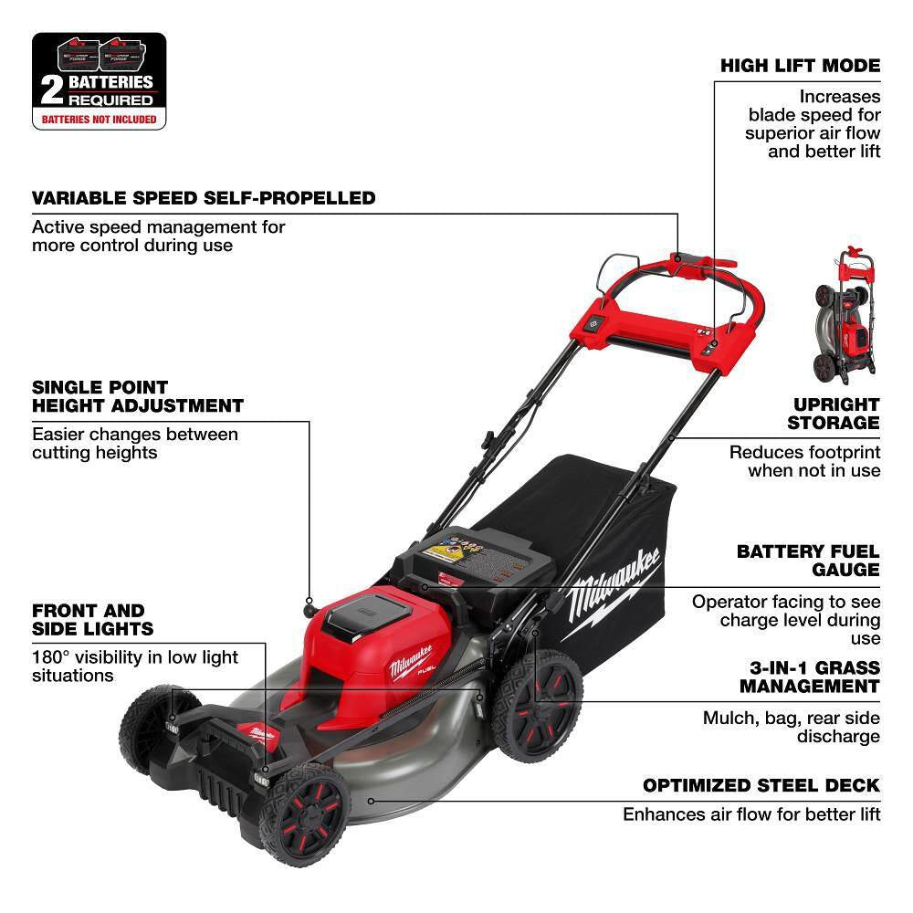 M18 FUEL Brushless Cordless 21 in Dual Battery Self-Propelled Mower W/ String Trimmer, Hedge Trimmer, Pole Hedge Trimmer