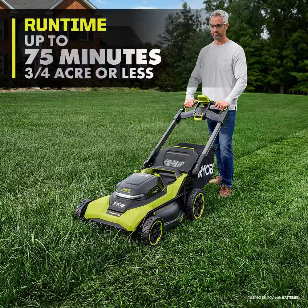 40V HP 21" Cordless Self-Propelled All Wheel Drive Mower, Blower, & String Trimmer W/ (3) Batteries & (2) Chargers