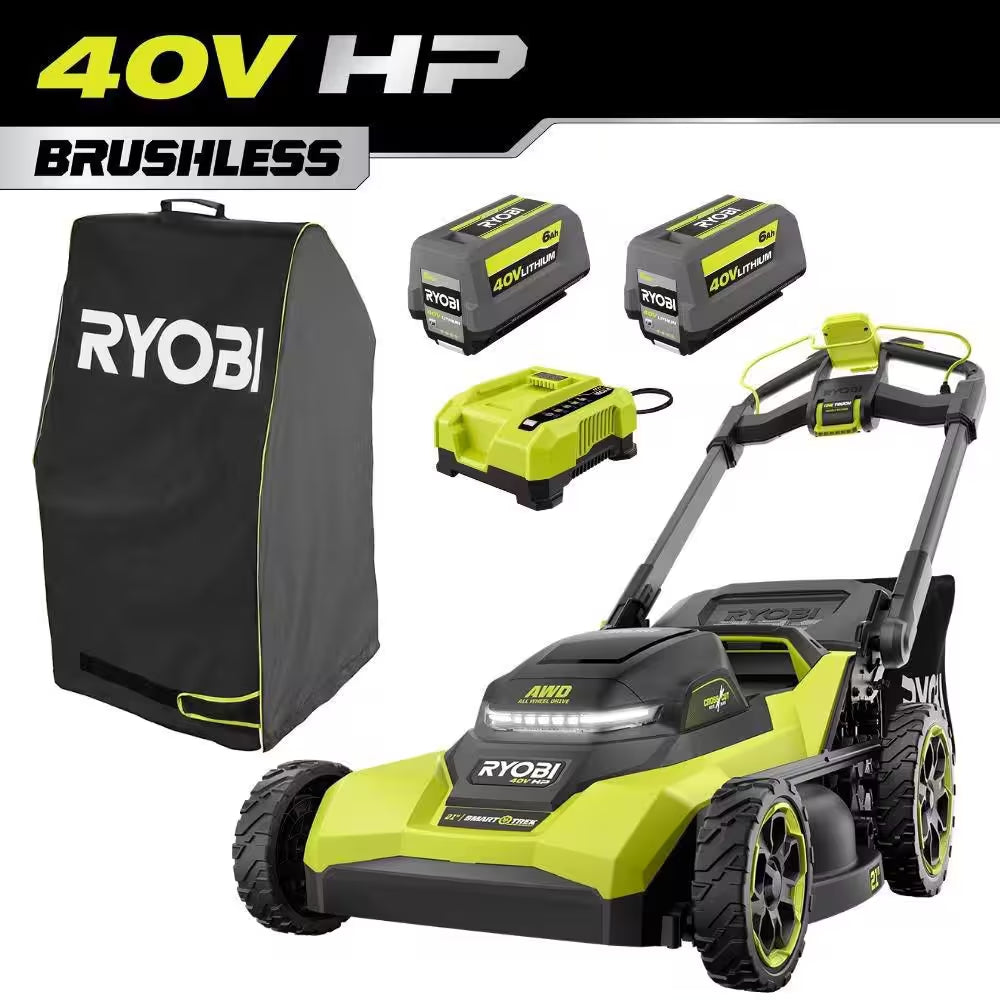 40V HP 21" Cordless Self-Propelled All Wheel Drive Mower, Blower, & String Trimmer W/ (3) Batteries & (2) Chargers